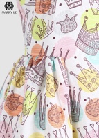 Vestido de algodón orgánico sin mangas con cuello en V, largo hasta la rodilla, cintura natural, estampado Diadem, cremallera trasera - MD06, lavable, a la moda para mujer