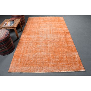 Alfombra de lana turca naranja Vintage moderna 4,9 pies X 7,9 pies diseño de retales de tejido plano para decoración para sala de estar Uso de coche respaldo de látex - Product Image 1