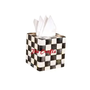 Servilletero de hierro y nácar con caja de pañuelos de forma cuadrada de alta calidad para la decoración de la vajilla del hogar - Product Image 1