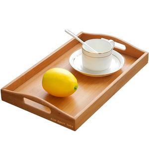 Plateau de service en bois au design moderne fini naturel avec poignée pour thé, collations, plateau à boire, déco de table pour la maison - Product Image 3