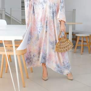 Hecho a mano Aurora Blush suave Pastel Kaftan vestido Indonesia elegante mármol tinte efecto transpirable rayón Material alto producto Abaya - Product Image 4