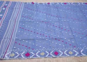 Exclusif Deshi Dhakai Jamdani Sharee Qualité d'exportation pour les femmes JAMDANI FABRIC Bleu ROUGE VERT Doré du Bangladesh - Product Image 4