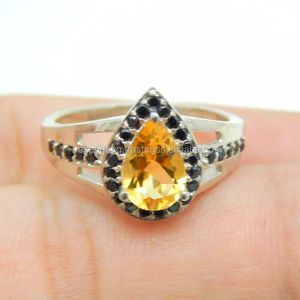 Anillo de Compromiso y Boda de Plata de Ley 925 con Citrino y Cuarzo, Clásico, de Alta Calidad, con Engaste de Garras, para Mujer - Product Image 1