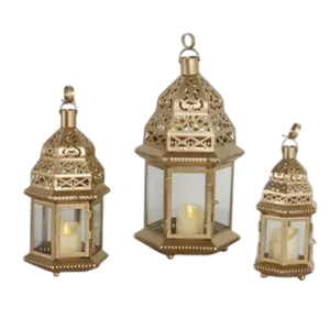 Farol de Vela Marroquí de Metal con Acabado Dorado de Gran Calidad con Vidrio para Decoración de Iluminación del Hogar en Ramadán y Eid - Product Image 2