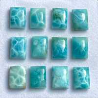 Larimar Natural Cabujón para Joyería, Gema Azul en Forma de Cojín 10x14mm 6mm, Opalescente, Diseño Único, Encerado/Engrasado, Venta al por Mayor