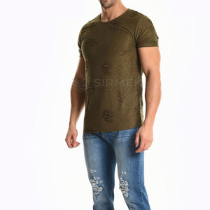 T-shirt en coton uni pour homme, coupe décontractée, col rond, effet usé, pour les activités décontractées, en plein air, au quotidien, en ville, en été - Product Image 2