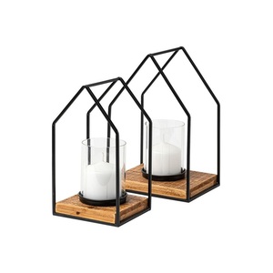 Ensemble élégant de 2 bougeoirs en métal noir et en bois Candélabres de Noël élégants pour la décoration de la maison et de la table - Product Image 1