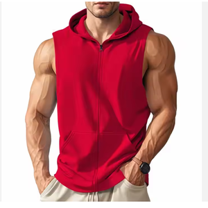 Sudadera con capucha de moda de verano sin mangas para hombre, estampado digital de pantalla de seda, estilo callejero, Bolsillo grande tejido a mano en Bangladesh - Product Image 1