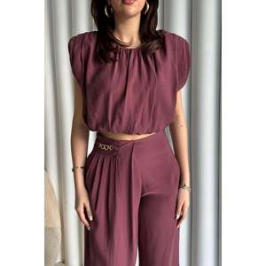 Conjunto de Blusa y Pantalones Modal Color Ciruela - Ciruela - Product Image 3