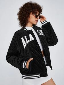 Wholesale Women's Fashionable Quilted <b>Wool</b> Varsity Jacket Custom Logo Embroidered Breathable Stylish Varsity Style Plain <b>Dye</b> - Product Image 4