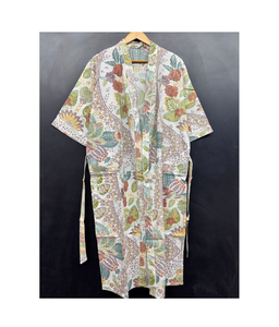 Bata Kimono Larga de Algodón Ecológica, Lavable, Hecha a Mano en India para Mujer - Product Image 1
