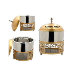 Pot en métal au design arabe Offre Spéciale Casserole de luxe faite à la main de créateur Chauffe-plat de table en acier inoxydable de forme ronde - Product Image 1