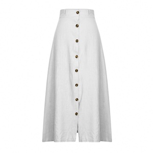 Jupe décontractée mi-longue fendue en coton et lin pour femme, nouvelle collection été 2024, style A-line, taille mi-haute, couvrant les hanches - Product Image 3