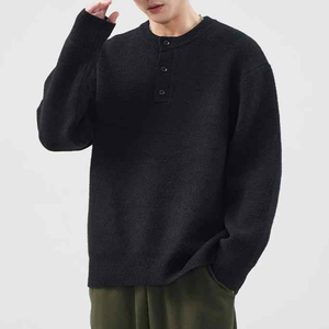 Suéter clásico con cuello Henley para hombre, suéter de punto transpirable con cuello redondo, prendas de punto de invierno con estampado personalizado de algodón para hombre - Product Image 3