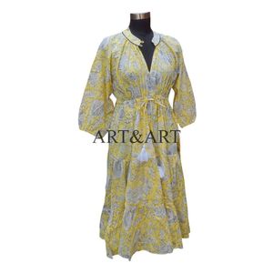 Nouvelle robe d'été légère en coton pur à fleurs vintage indienne faite à la main, à imprimé numérique, best-seller pour femmes - Product Image 5
