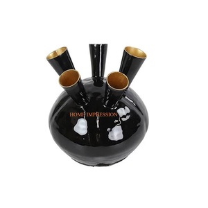 Maravillosos jarrones y macetas de flores de Color negro brillante hechos a mano de diseñador, jarrón y maceta de decoración del hogar de mesa clásica de ARC Export - Product Image 1