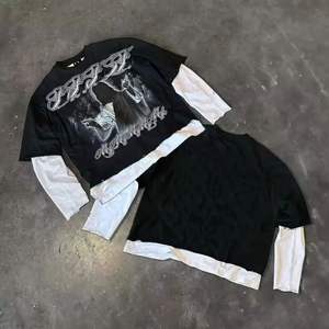 เสื้อทีเชิ้ตยาวแบบแร็กแลนสำหรับผู้ชายเสื้อแขนยาวสองชั้นทรงโอเวอร์ไซส์ผ้าฝ้ายระบายอากาศได้สำหรับ100% - Product Image 6