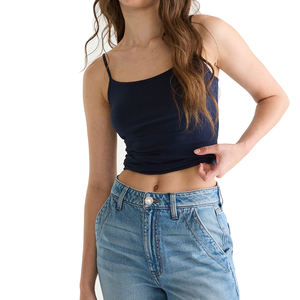 Camiseta sin mangas tejida acanalada de algodón transpirable para mujer, Top corto de entrenamiento ligero con logotipo personalizado y fibra de bambú, venta al por mayor - Product Image 2