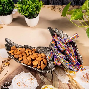 Bol de rangement en métal en forme d'aile décorative pour la maison fini antique argenté Bol de service en aluminium poli pour les noix et les bonbons pour les fêtes - Product Image 3