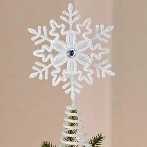 OEM ODM tradizioni natalizie 5 pollici bianco Glitter iridescente filigrana stella fiocco di neve Topper albero piccolo X'MAS albero decorazione per la casa