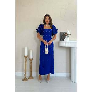 Robe bleu royal à manches brodées - Bleu royal - Product Image 2