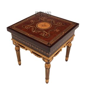 Table d'appoint carrée de luxe avec plateau en marbre beige et pieds cannelés sculptés à la main en or antique pour les salons classiques - Product Image 2