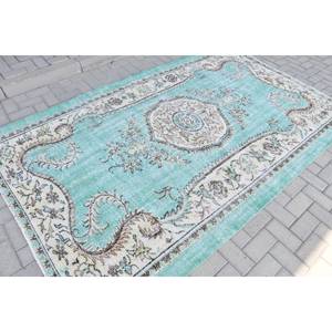 Tapis en laine turque vintage 5.5 x 8.7ft bleu gris surdimensionné zone de tissage plat Patchwork motif Latex pour décorations de salon - Product Image 2