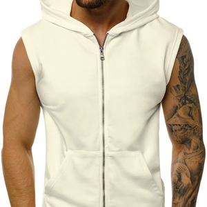 <b>Mens</b> Sleeveless Zip up <b>Gym</b> Workout <b>Vest</b> with Pockets 100% Cotton Customizable Color & Logo - Product Image 1