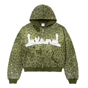 Sweat à capuche Boxy vintage personnalisé Design en détresse avec strass Logo détail numérique pour Streetwear Teint uni hiver - Product Image 6