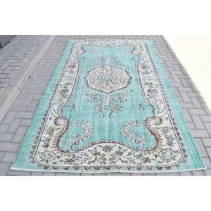 Tapis en laine turque vintage 5.5 x 8.7ft bleu gris surdimensionné zone de tissage plat Patchwork motif Latex pour décorations de salon - Product Image 1