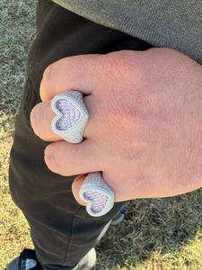 925 Argent Plaqué Rose Coeur Glacé Bague pour Femmes Fine Qualité En Acier Inoxydable Coupe Diamant Baguette ronde CZ Pierre Parties - Product Image 3