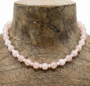 Collier en perles de quartz rose de haute qualité 8 mm Unisexe 18 pouces Fermoir en argent tibétain noué à la main Certifié Bijoux tendance à la mode - Product Image 5