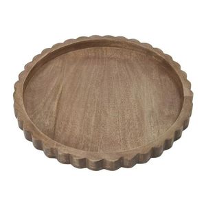 Plateau rond en bois de manguier avec poignées en cuir Plateau de service décoratif pour table basse et présentoir de cuisine - Product Image 4