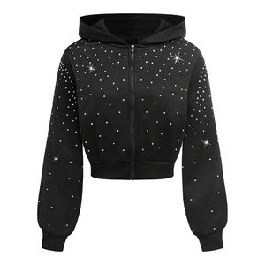 Sweat à capuche en polaire épaisse avec strass de qualité supérieure, détails en cristal scintillant, idéal pour le streetwear d'hiver, vente en gros - Product Image 1