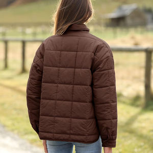 เสื้อแจ็คเก็ตผู้หญิงแบบควิลท์ คอตั้ง แจ็คเก็ตฤดูหนาวบุใยอุ่น แจ็คเก็ตสีน้ำตาลเข้มทันสมัย แขนเสื้อติดกระดุม - Product Image 6