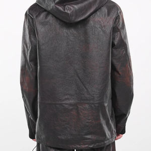 100% Material de cuero genuino hecho con capucha para hombre/Diseño superior Precio razonable Sudadera con capucha de cuero para hombre a la venta - Product Image 4