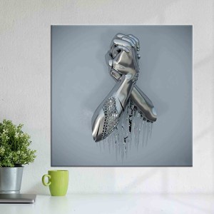 Impression sur toile personnalisée avec mains métalliques : Art mural élégant en argent, toile encadrée - Product Image 1