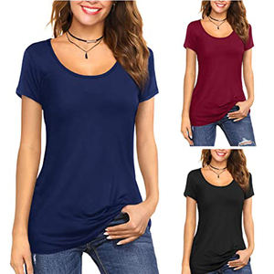 Camisetas con cuello redondo para mujer, precio al por mayor, Camiseta con estampado DTG sólido de Color negro, camisetas de talla grande para mujer, camisetas de talla grande para mujer - Product Image 4