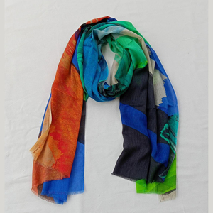 Offre Spéciale foulard de luxe pour femmes meilleure vente coton lin imprimé écharpe polyvalent adulte extrême Look abstrait impression numérique - Product Image 1