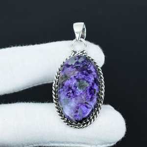Designer Charoite Gemstone <b>Pendant</b> <b>Solid</b> 925 Sterling Silver Bohemian Jewelry Unique Style Engagement Gift - Product Image 1