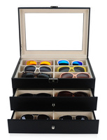 Lunettes de soleil Organisateur 3 Couches 18 Fentes Lunettes Organisateur Vitrine Bijoux Collection Titulaire avec Tiroir pour Femmes Hommes