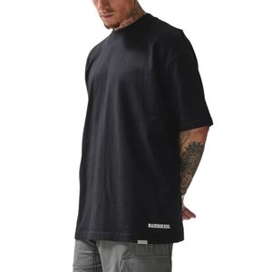 Camiseta de gran tamaño colegiada negra 300 GSM algodón Jersey de peso medio ajuste relajado Boxy hombro caído costilla cuello Vintage atletismo - Product Image 4