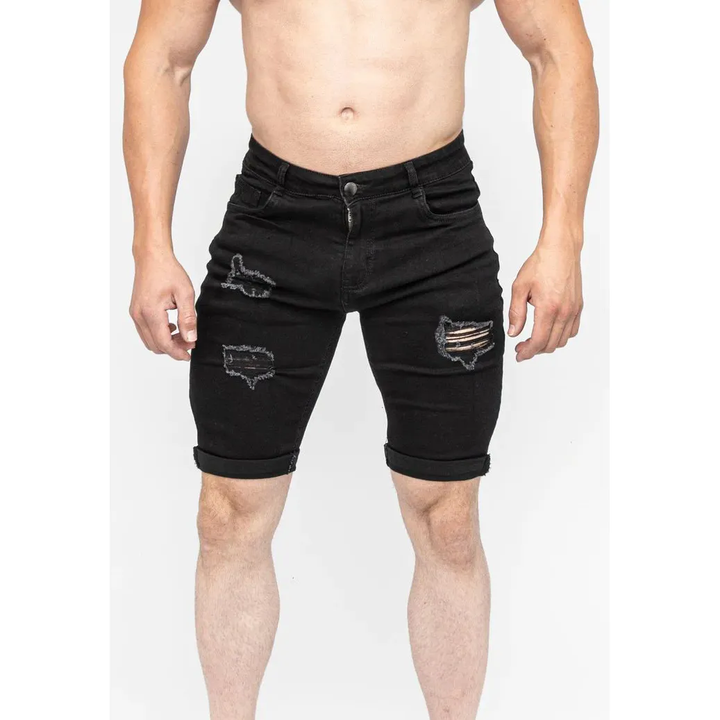 تصميم جديد-شورت جينز قطني مغسول للرجال لون أسود مقاس كبير صغير ضيق قابل للتنفس قصير للإصلاح