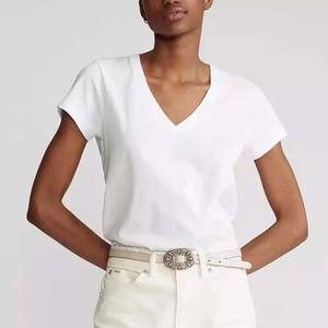 Camisetas personalizadas con cuello en V 2025, camisas lisas de algodón y poliéster, Color azul marino, camiseta bordada con estampado de logotipo personalizado para mujer - Product Image 6