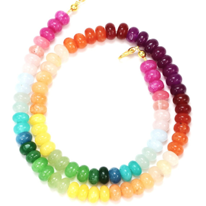 Hermoso Collar de Cuentas Redondas Lisas de Cuarzo Multicolor Arcoíris, Cuentas de Piedras Preciosas de Cuarzo de Color Disco Mixto de 7-8 mm, Coloridas - Product Image 4