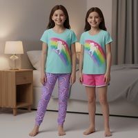 Vêtements pour enfants en gros, ensemble de 3 pièces, pyjama personnalisé, motif de licorne de dessin animé mignon, certifié FR, 100% polyester, fabriqué au Vietnam/Cambodge