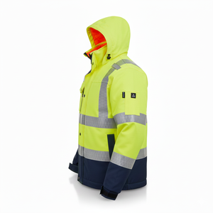 Chaqueta de Seguridad Reflectante de Alta Visibilidad |   Ropa de Trabajo Impermeable, Aislante y de Alta Visibilidad con Franjas Reflectantes y Capucha - Product Image 3