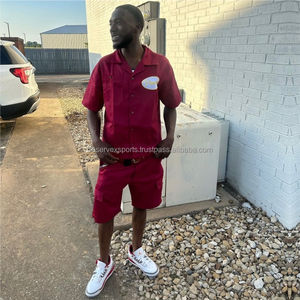 Costume deux pièces pour homme en coton lourd rouge, coupe classique, chemise personnalisée, manches longues, tissu sergé extensible, respirant, séchage rapide, style vintage - Product Image 5