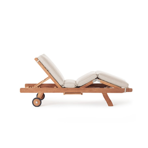 Chaise longue en teck réglable avec coussin et roulettes, design pliable pour piscine, jardin, villa et cour - Product Image 4