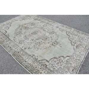 Tapis vintage vert beige 6,1x9,4 pieds Tapis turcs - Product Image 4